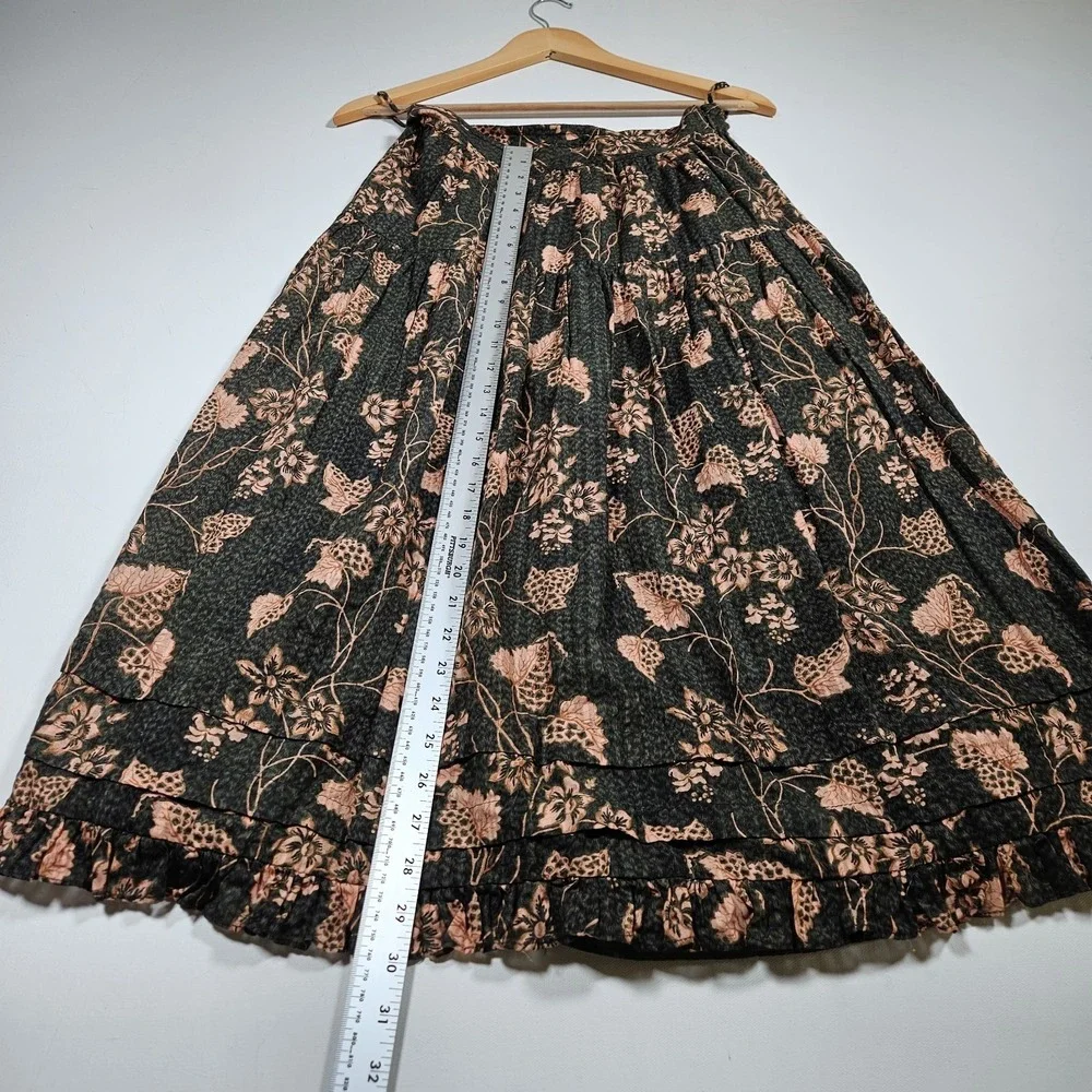 Ulla Johnson Skirt Women 6 Green Pink Floral Tiered Ruffle Midi Boho Fairy‎